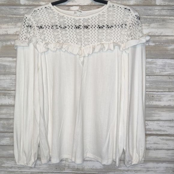 White Patchwork Lace Long Sleeve Top NEW - Picture 4 of 9